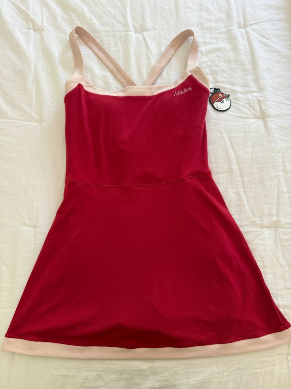 Malbon Pink-Trim Red A-Line Dress